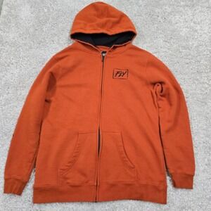 Fly Racing Mens Full‎ Zip Hoodie Orange Logo Sweatshirt Size L Motocross Y2K